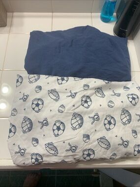 Navy Blue & White Sports Print crib sheets
